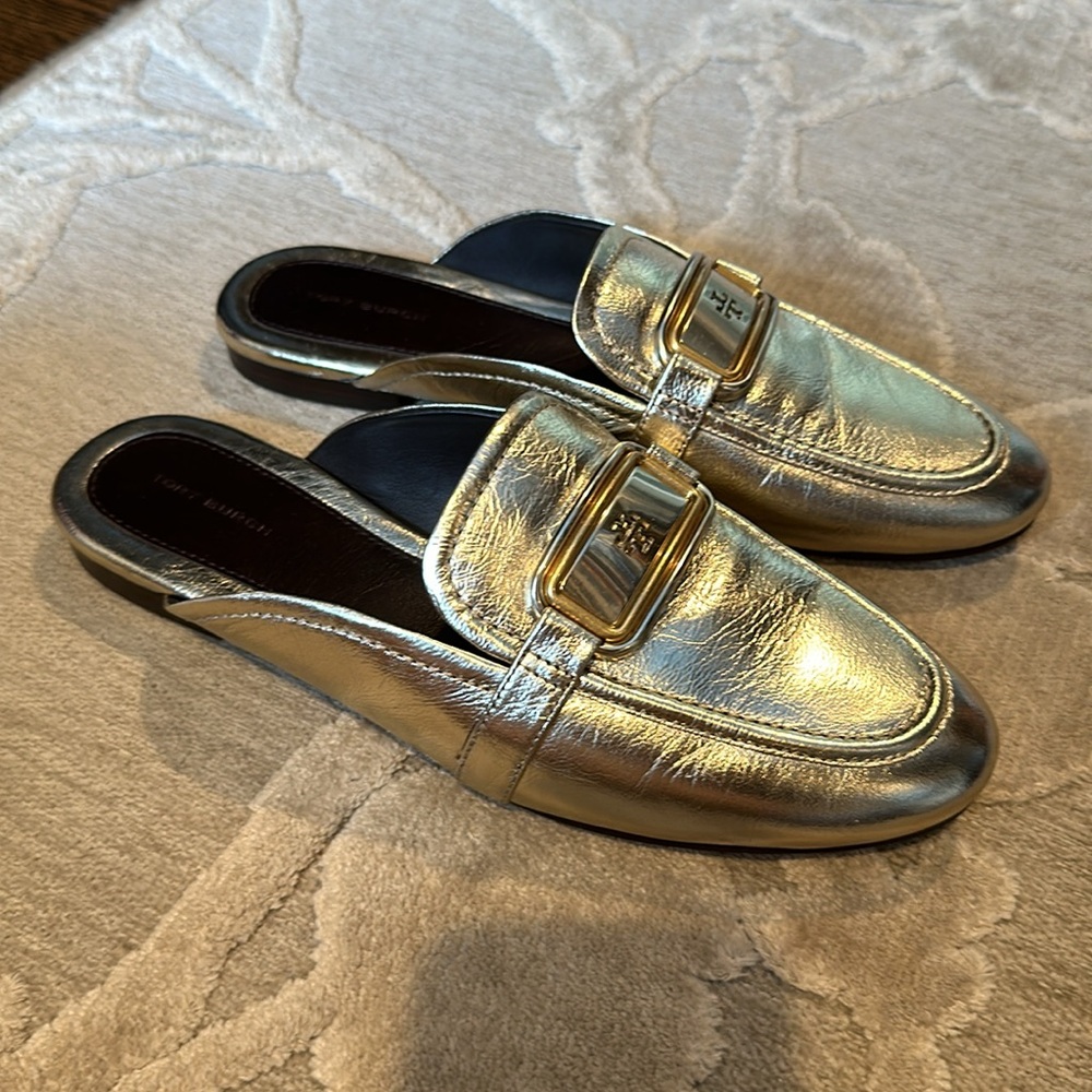 Tory Burch Georgia Gold Leather Mules